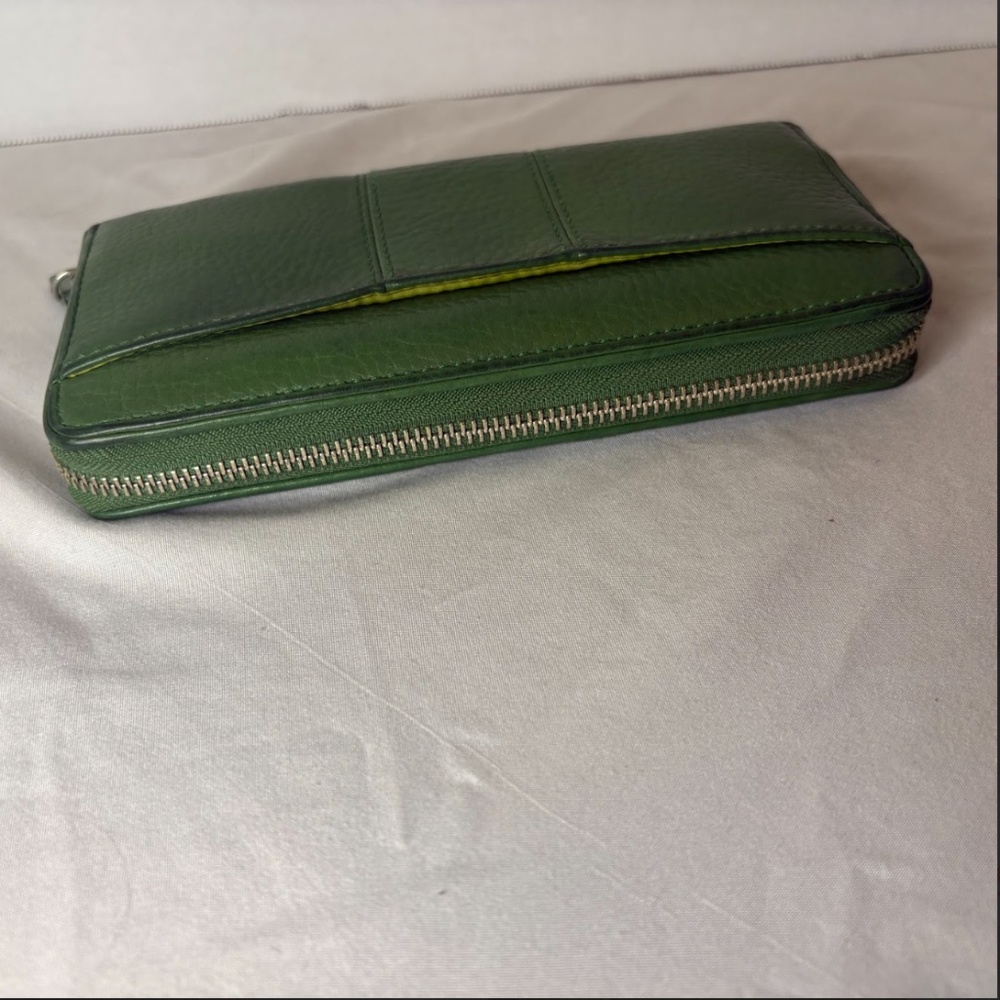 Coach Op Art Long Wallet Leather Green Silver Metal Fittings Round Zipper - Picture 4 of 15